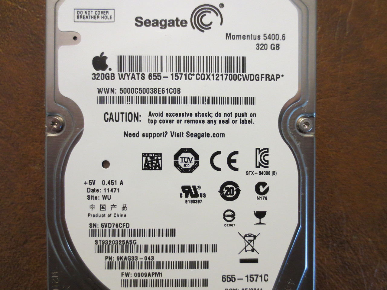 Seagate ST9320325ASG 9KAG33-043 FW:0009APM1 WU Apple#655-1571C 320gb Sata  (Donor for Parts) - Effective Electronics