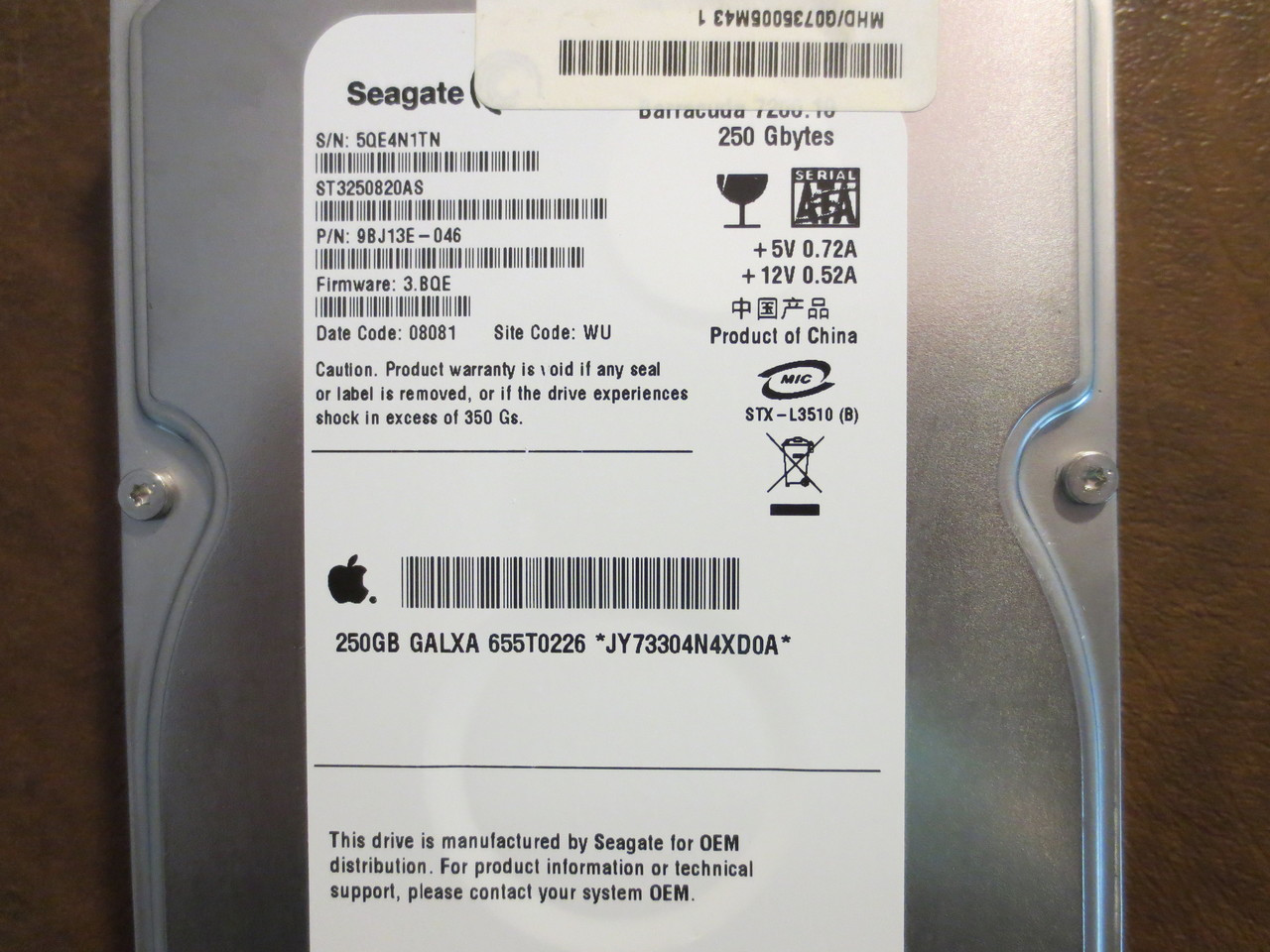 Seagate ST3250820AS 9BJ13E-046 FW:3.BQE WU Apple#655-1357A 250gb Sata -  Effective Electronics