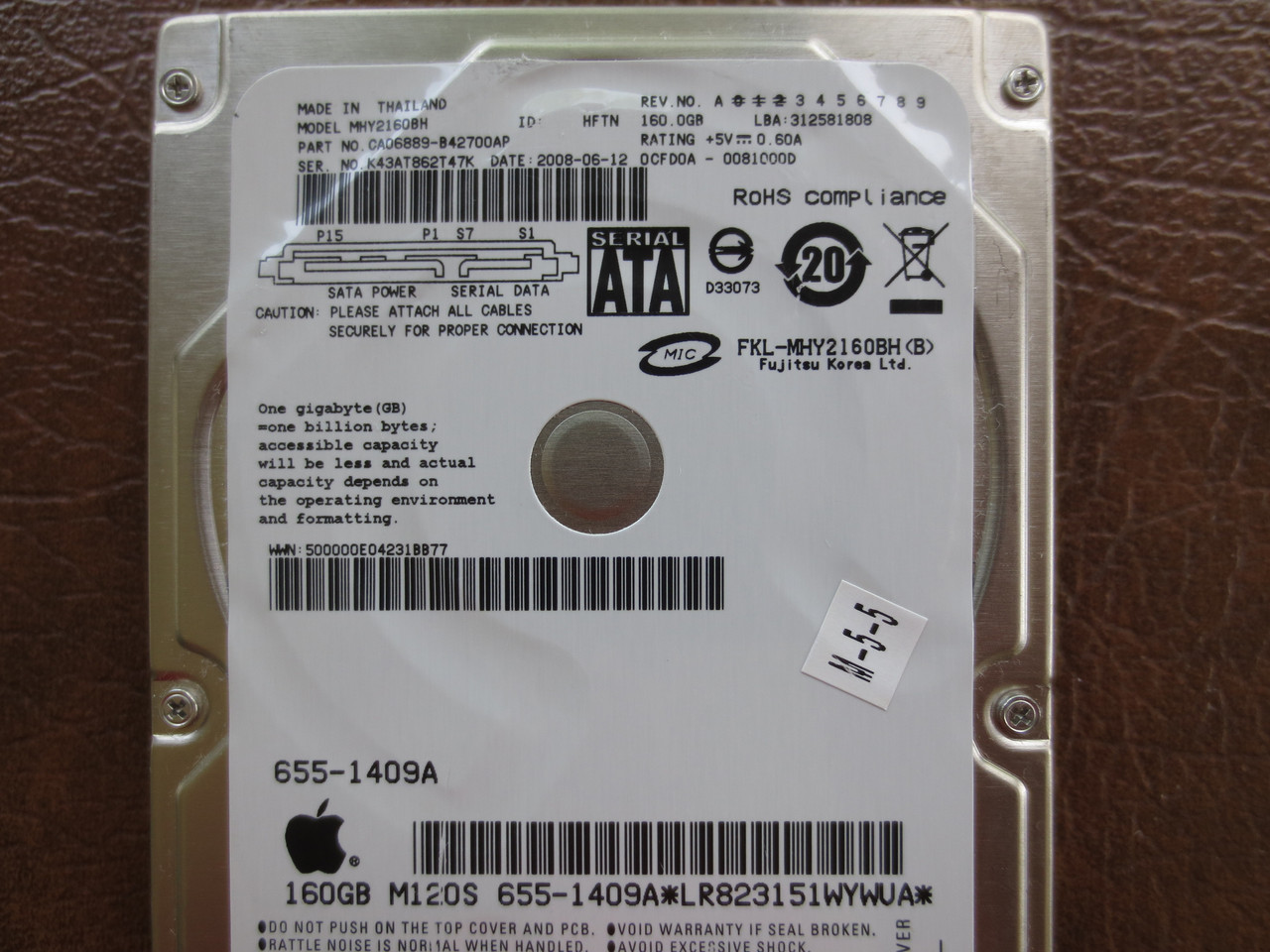 Fujitsu MHY2160BH CA06889-B42700AP 0CFD0A-0081000D Apple#655-1409A