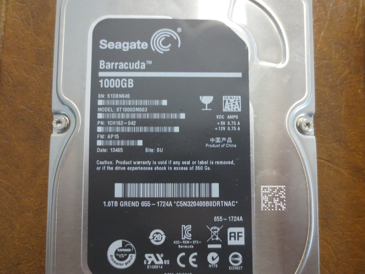 Seagate ST1000DM003 1CH162-042 FW:AP15 SU Apple#655-1742A 1.0TB Sata -  Effective Electronics