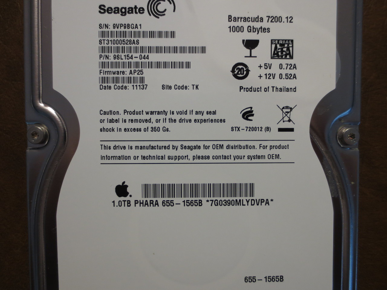 Seagate ST31000528AS 9SL154-044 FW:AP25 TK Apple#655-1565B 1000gb Sata -  Effective Electronics