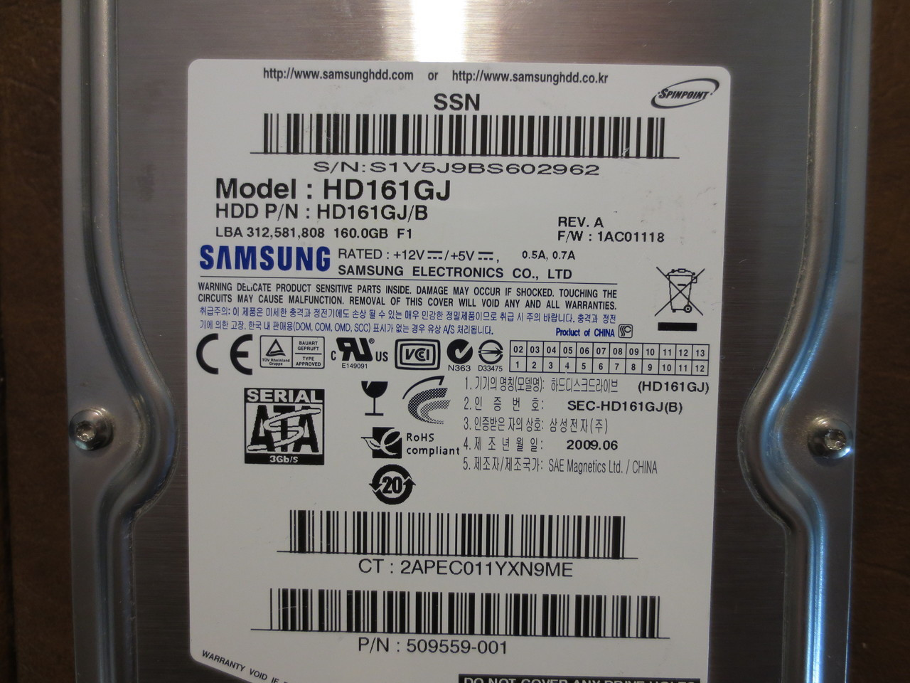 Samsung HD161GJ HD161GJ/B SSN REV.A FW:1AC01118 160gb Sata - Effective  Electronics