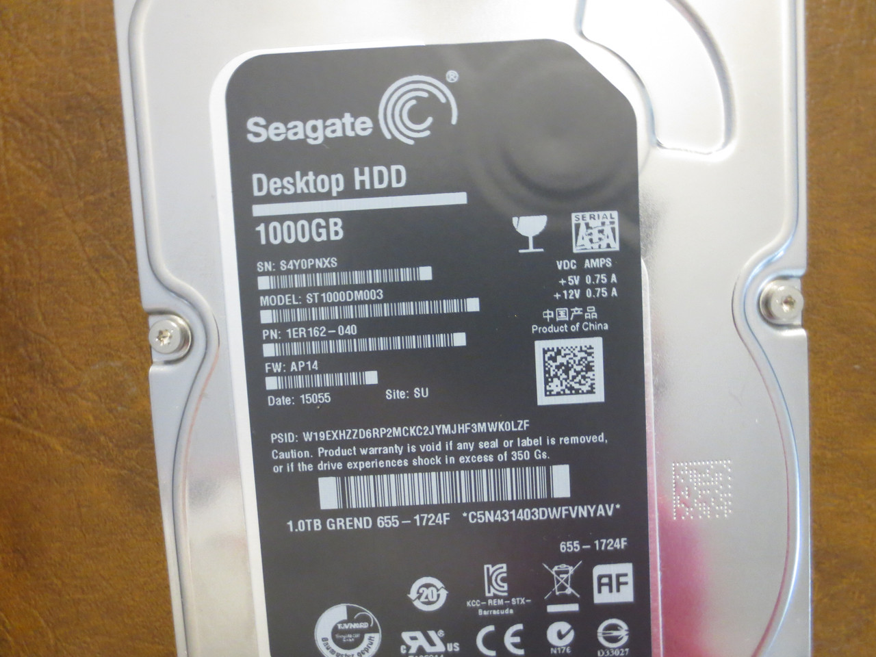 Seagate ST1000DM003 1ER162-040 FW:AP14 SU Apple#655-1724F 1.0TB Sata -  Effective Electronics