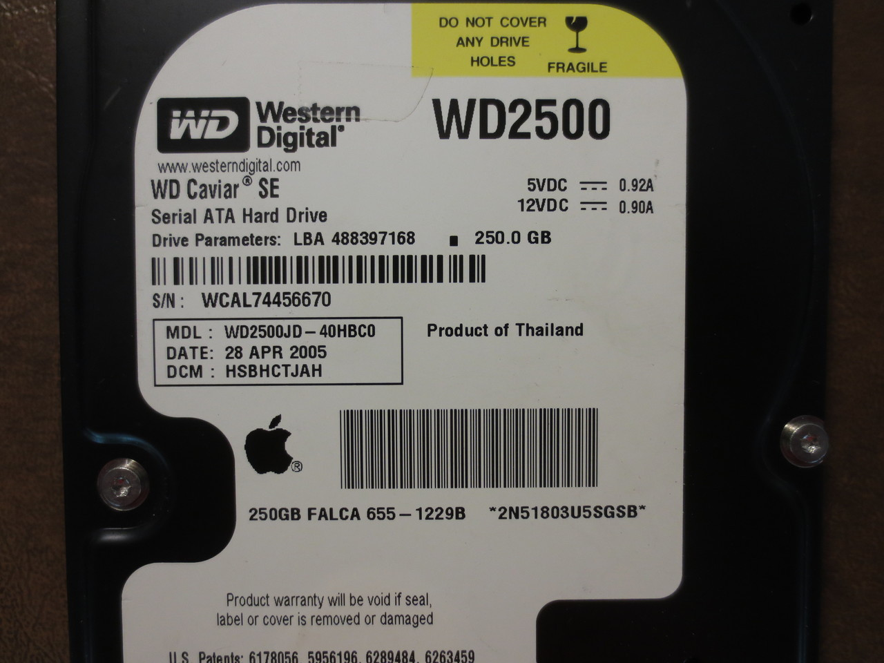 Western Digital WD2500JD-40HBC0 DCM:HSBHCTJAH Apple#655-1229B 250gb Sata