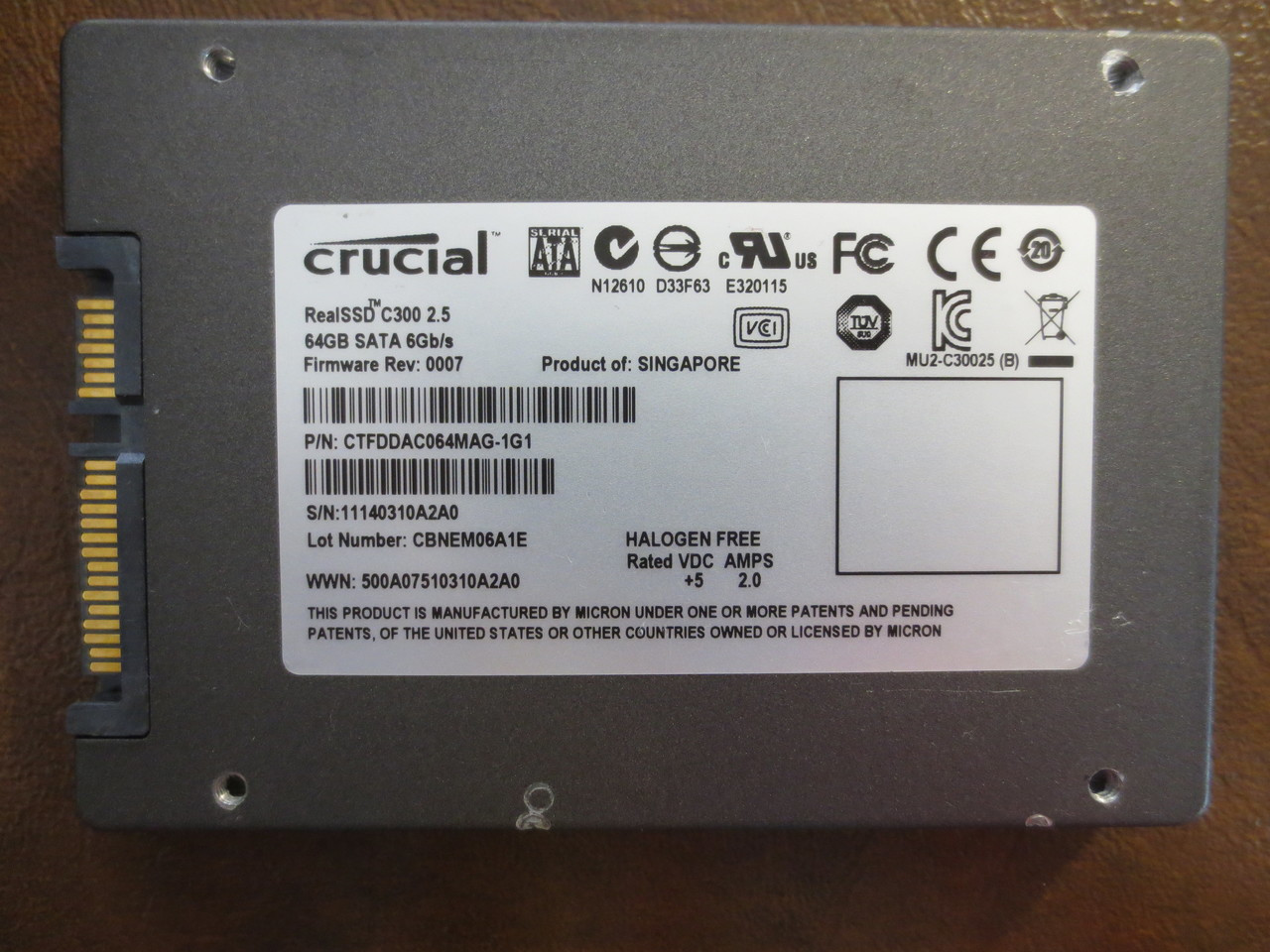 Crucial CTFDDAC064MAG-1G1 FW Rev:0007 CBNEM06A1E 64gb Sata SSD - Effective  Electronics