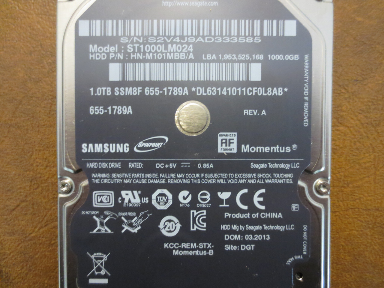 Samsung ST1000LM024 HN-M101MBB/A REV.A Apple#655-1789A 1.0TB Sata (Donor  for Parts) - Effective Electronics