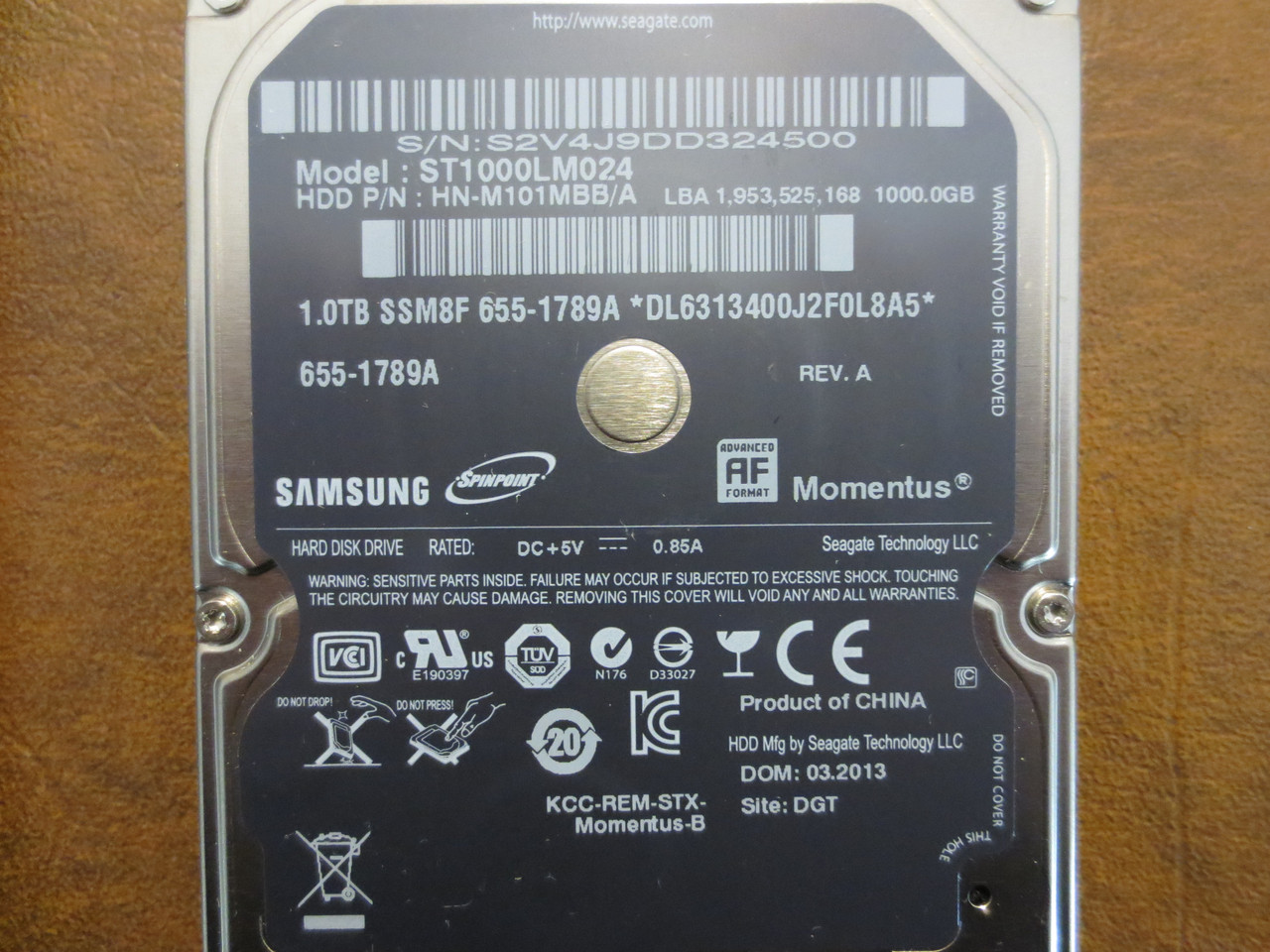 Samsung ST1000LM024 HN-M101MBB/A REV.A Apple#655-1789A 1.0TB Sata (Donor  for Parts) - Effective Electronics