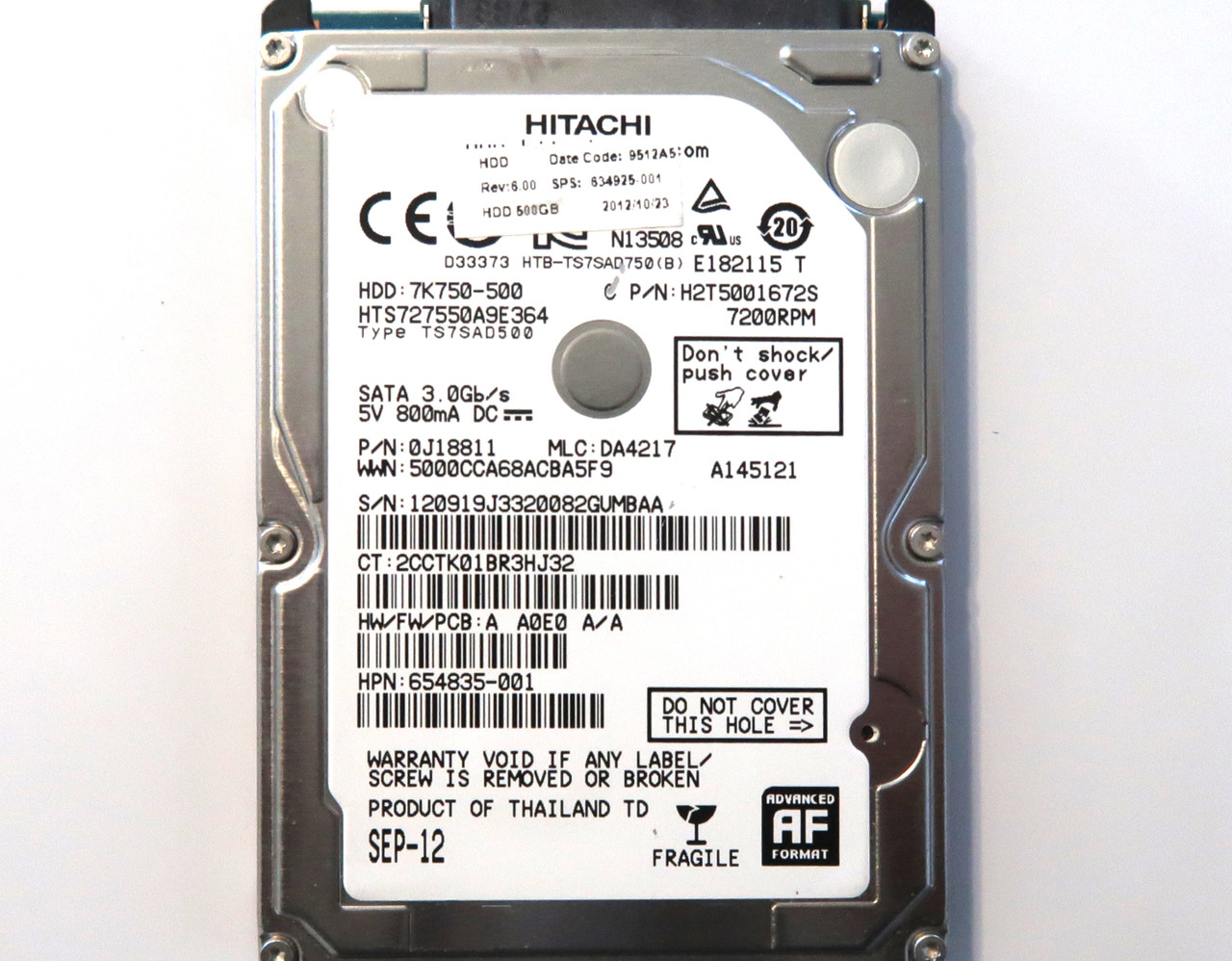 Hitachi HTS727550A9E364 0J18811 DA4217 Thailand 500gb Sata 2.5