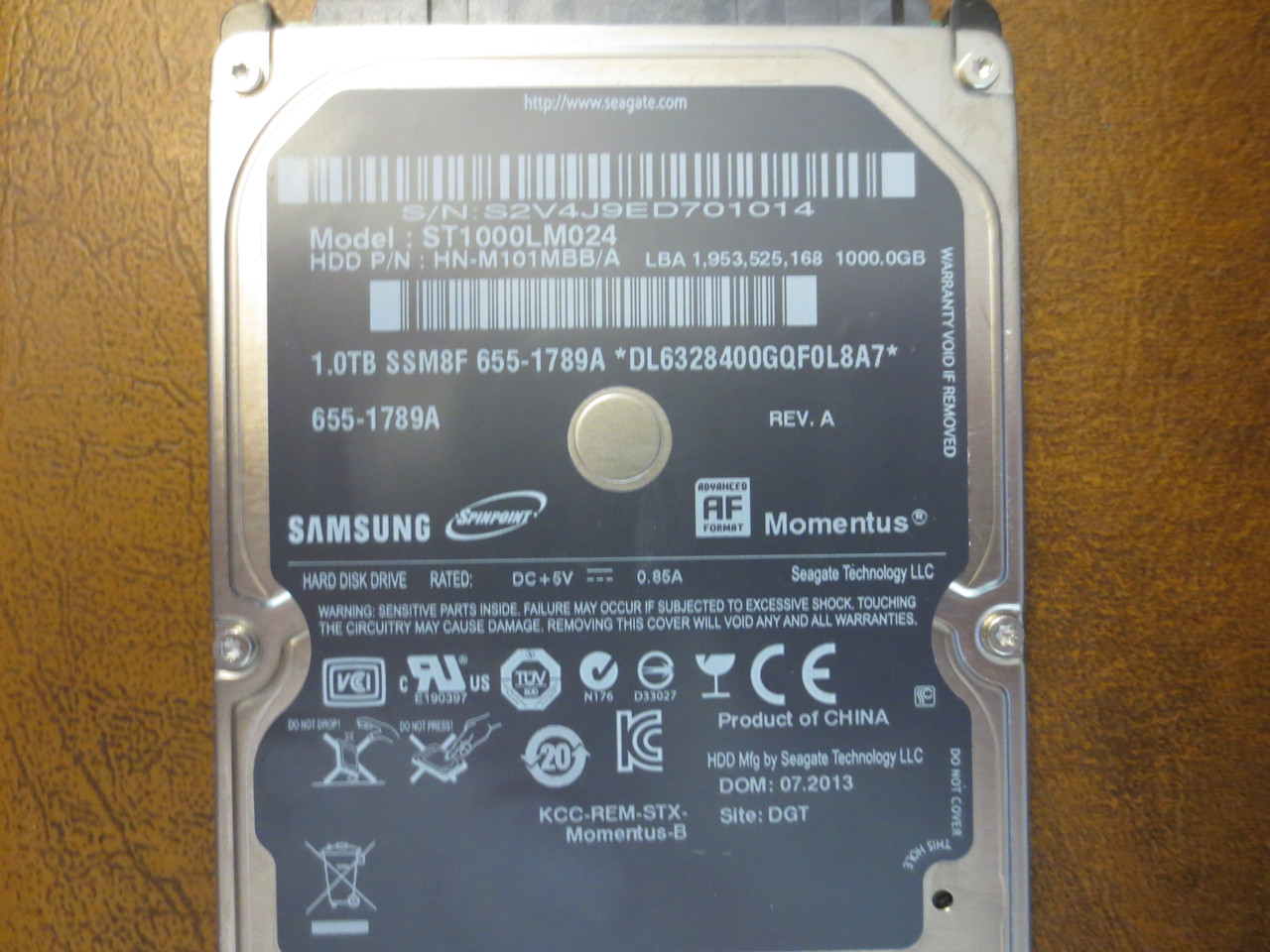Samsung ST1000LM024 HN-M101MBB/A REV.A DGT Apple#655-1789A 2.5" 1.0TB Sata  (T) - Effective Electronics