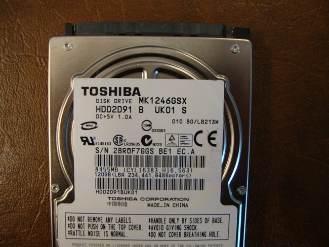 Toshiba MK1246GSX HDD2D91 B UK01 S 010 B0/LB213M 120gb Sata (Donor for  Parts) 28RQF7GGS - Effective Electronics