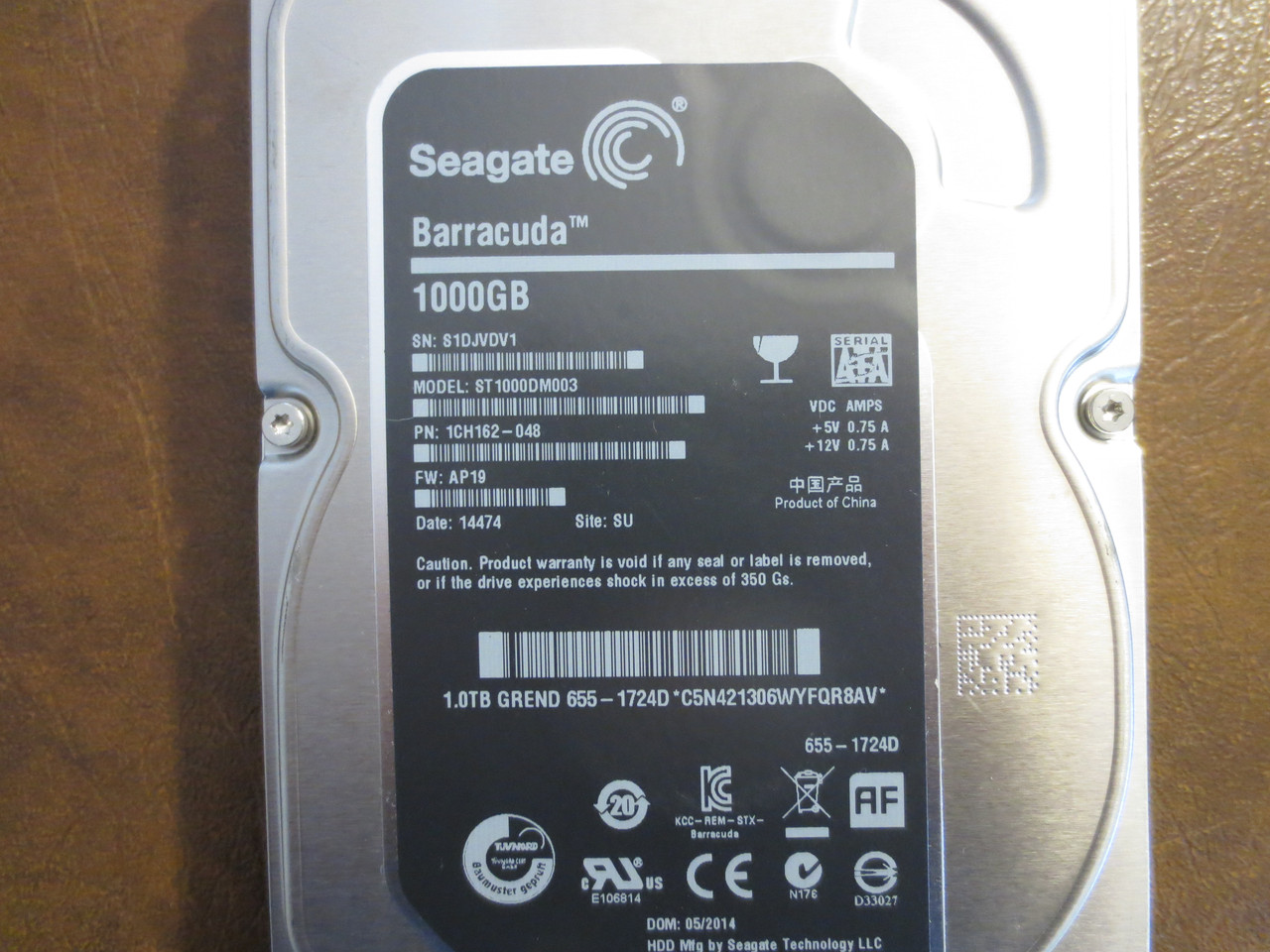 Seagate ST1000DM003 1CH162-048 FW:AP19 WU Apple#655-1724D 1000gb Sata -  Effective Electronics