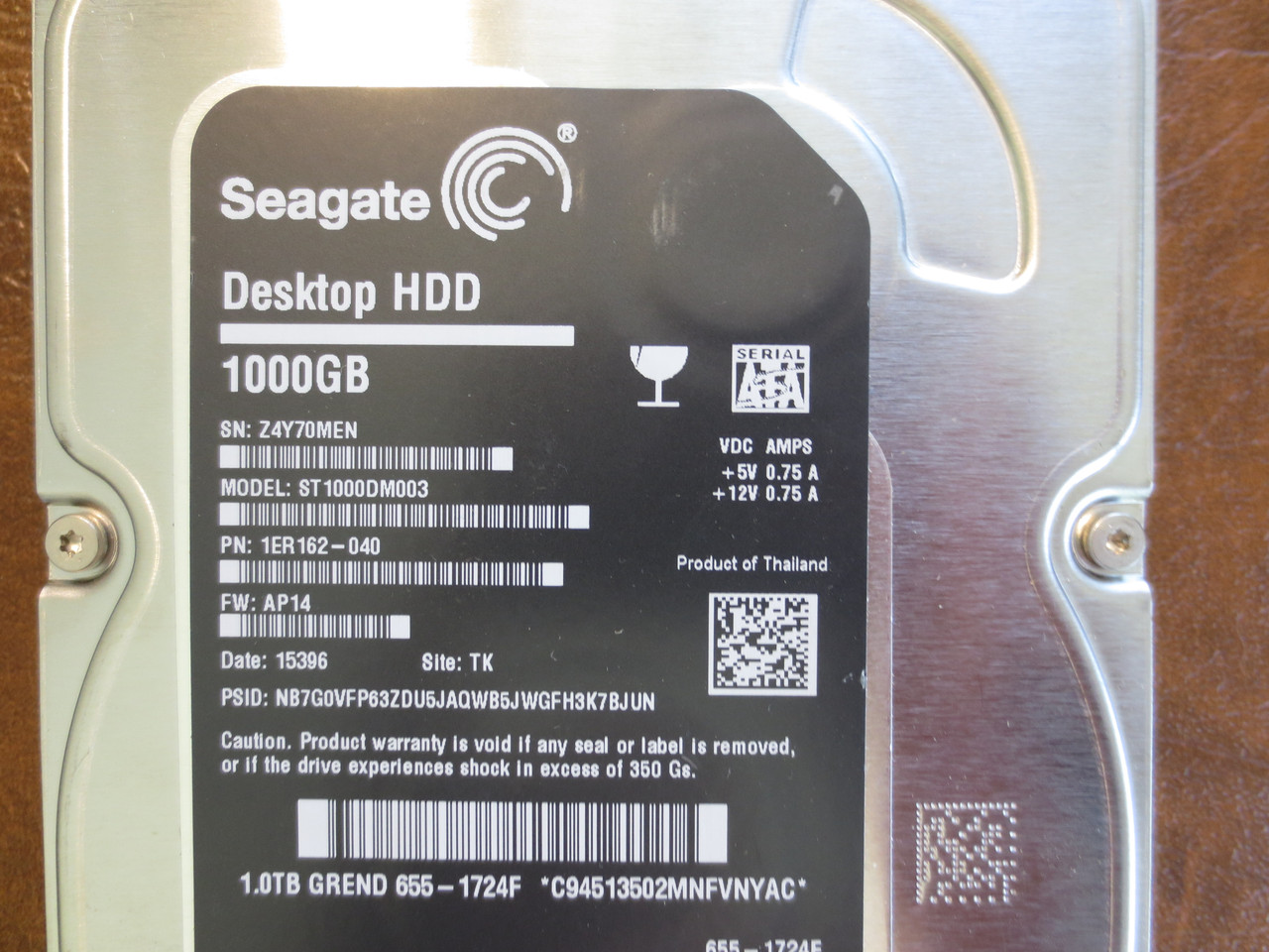 Seagate ST1000DM003 1ER162-040 FW:AP14 TK Apple#655-1724F 1000gb Sata -  Effective Electronics