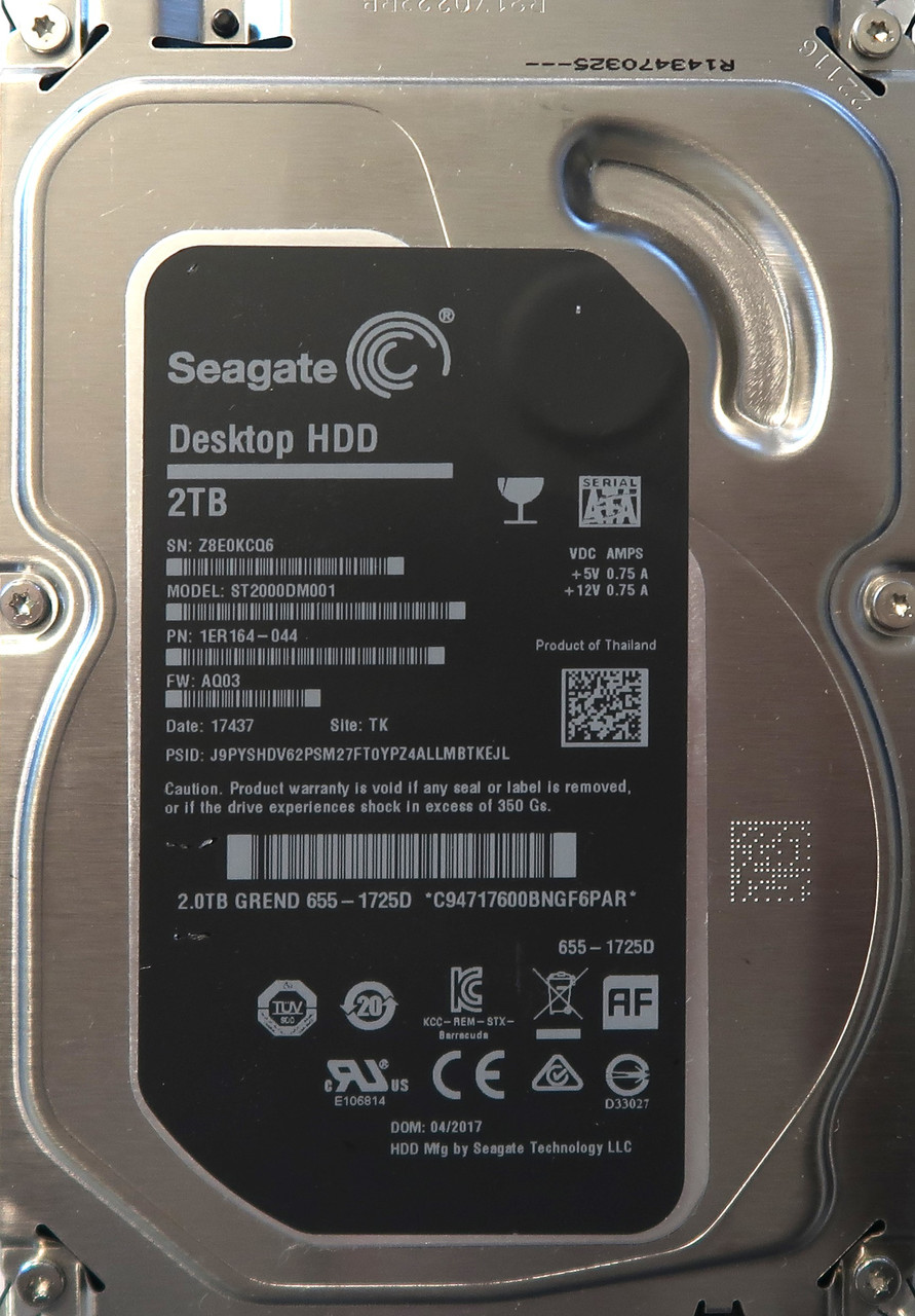 ST500DM002, SN: Z6E, TK, PN: 1BD142-023, FW: HP74, 16157, Seagate 500Gb
