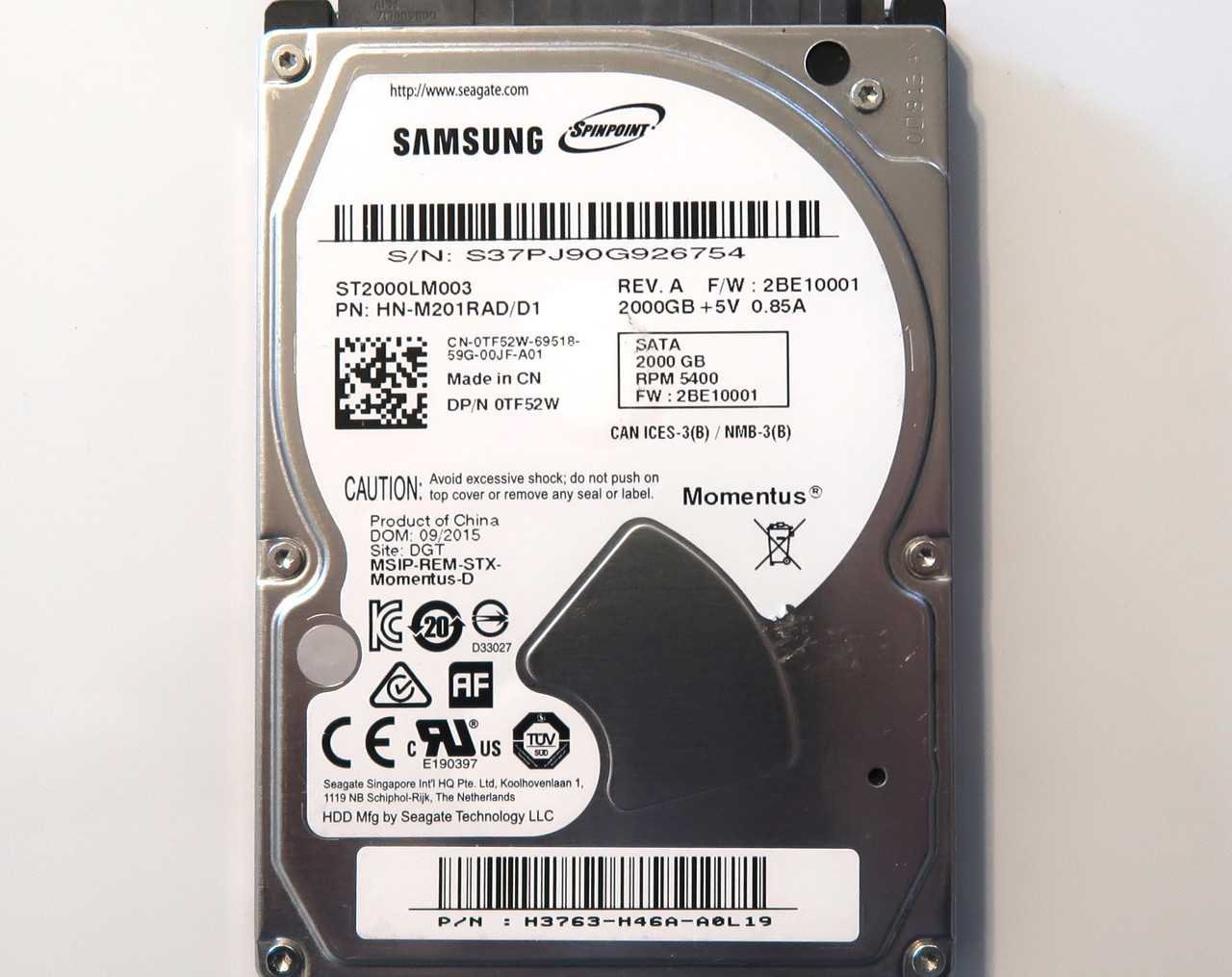 SAMSUNG ST2000LM003 2.5インチ 2TB 中古品Seagate(Samsung) ST2000LM003 2.5インチHDD 2TB ⑧