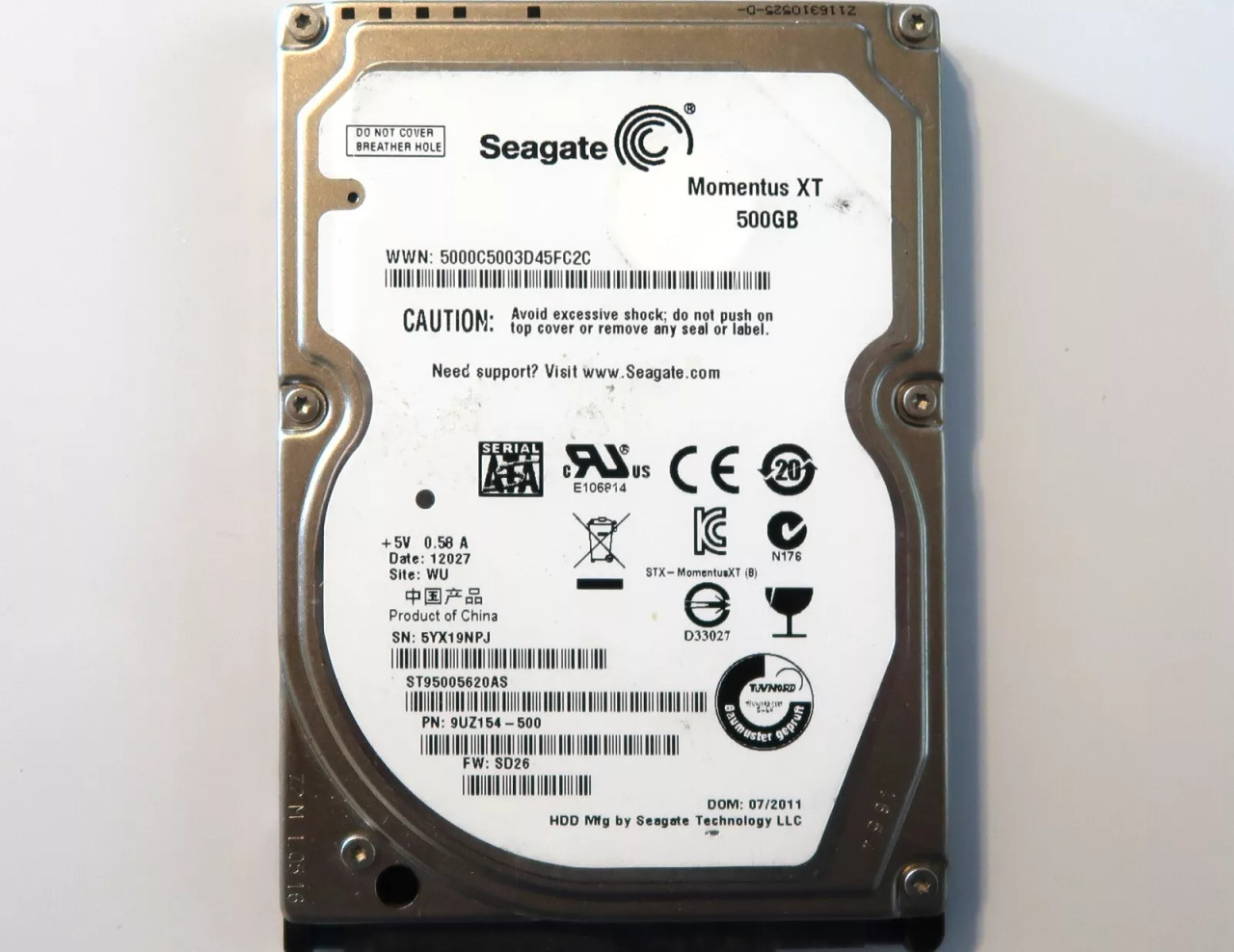 Seagate ST95005620AS 9UZ154-500 SD26 (5YX1) WU China 500gb 2.5
