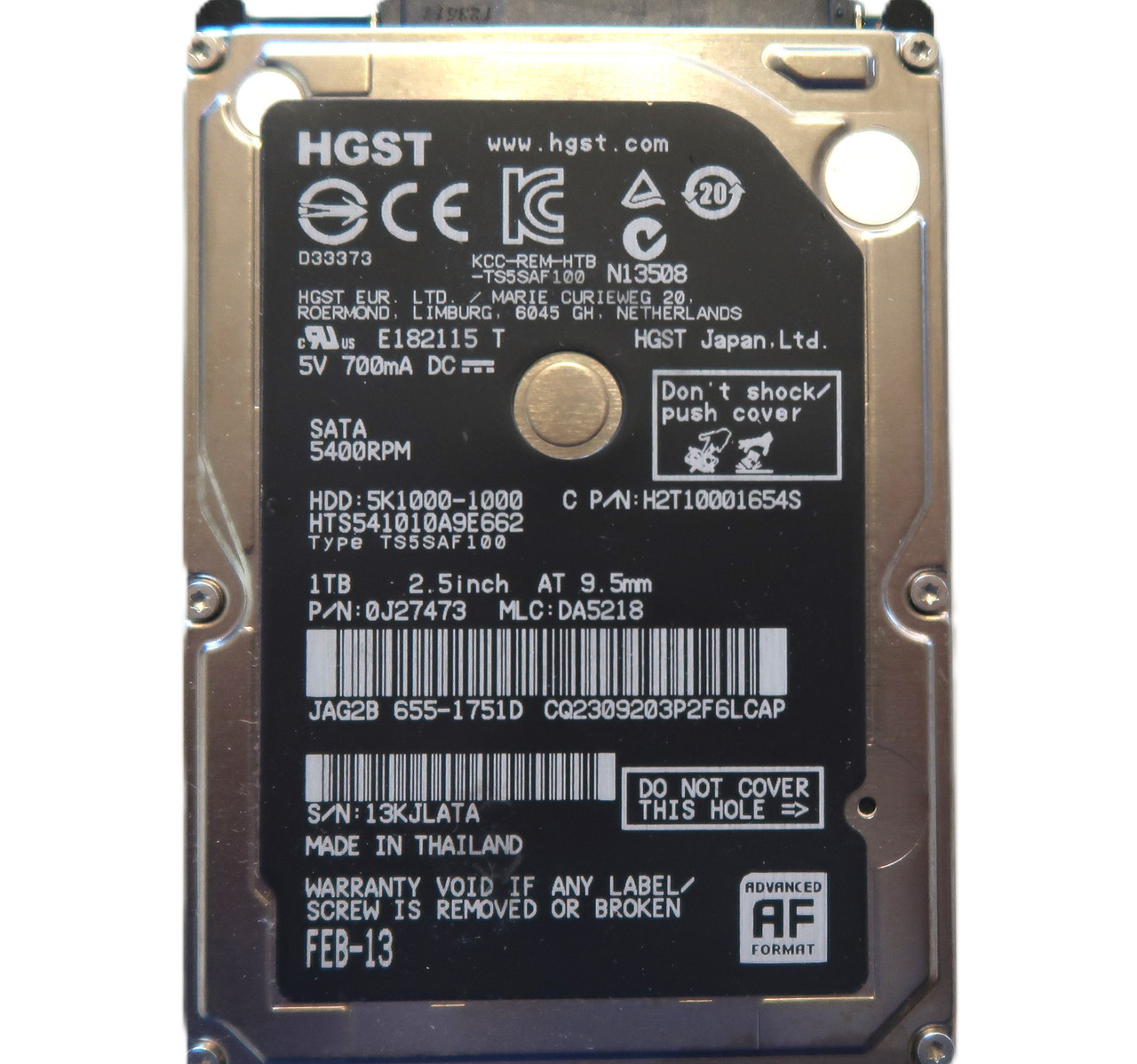 Hitachi HTS541010A9E662 PN: 0J27473 MLC:DA5218 Thailand 1TB 2.5