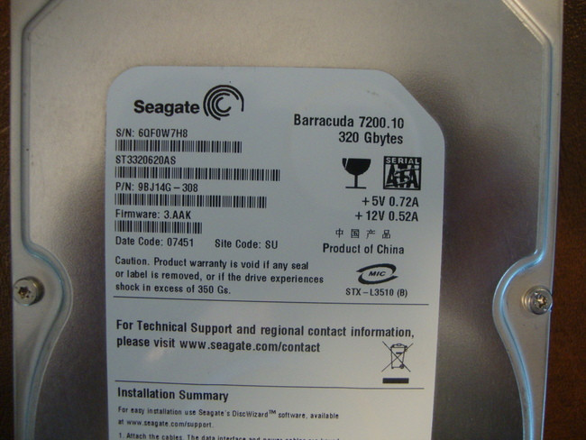 SEAGATE ST3320620AS 9BJ14G-308 FW:3.AAK SU 320GB SATA - Effective  Electronics