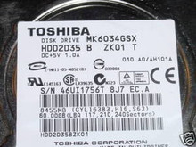 TOSHIBA MK6034GSX, HDD2D35 B ZK01 T, 60GB, SATA 360196819086