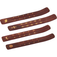 Wood Incense Holder Assorted Brass Inlay
