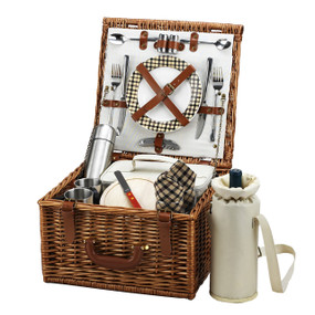 Picnic at Ascot Cheshire English-Style Willow Picnic Basket with Service for 2 w/Coffee Service - London
