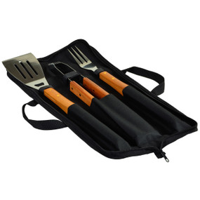 Picnic at Ascot 3 Piece BBQ Tool Set with Wood handles and Carry Case | James Anthony Collection