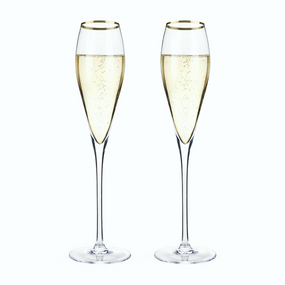Viski Belmont Gold Rimmed Crystal Champagne Flutes | James Anthony Collection