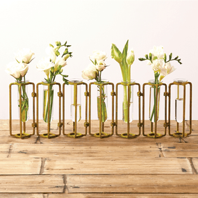 Two's Company Tozai Lavoisier Set of 7 Hinged Flower Vases with Antiqued Gold Finish | James Anthony Collection