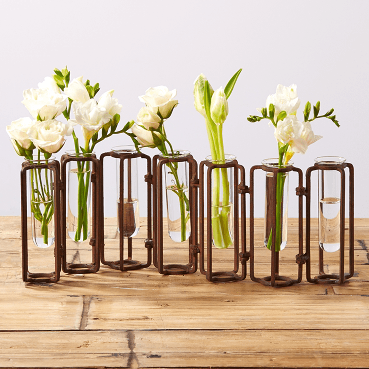 Two's Company Tozai Lavoisier Set of 7 Hinged Flower Vases with Antiqued  Rust Finish | James Anthony Collection
