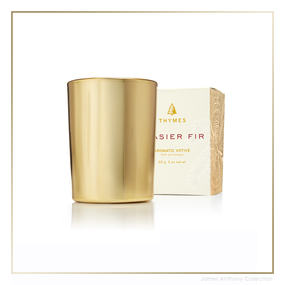Thymes Frasier Fir Gold Votive Candle | James Anthony Collection