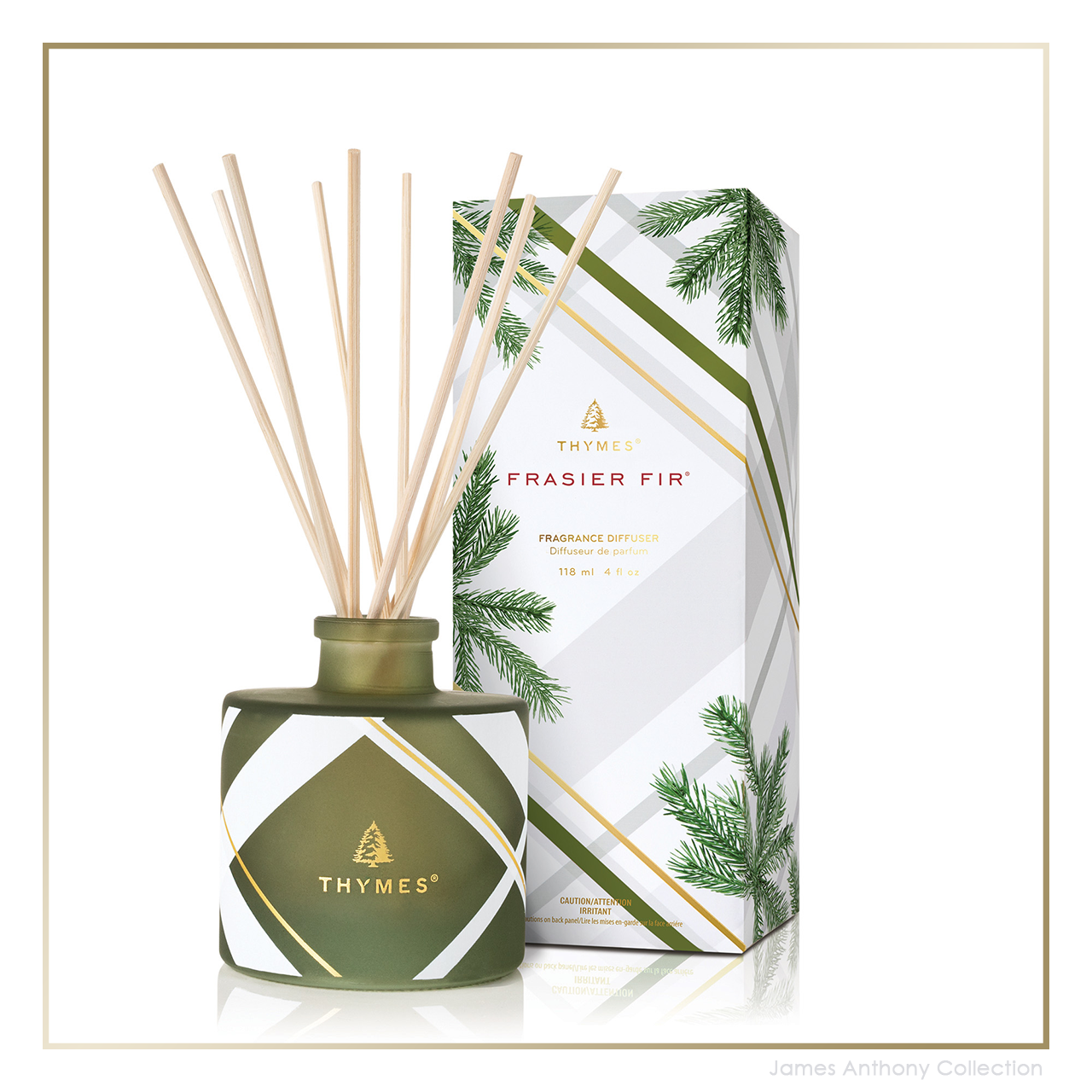 Thymes Frasier Fir Frosted Plaid Petite Reed Diffuser | James Anthony  Collection