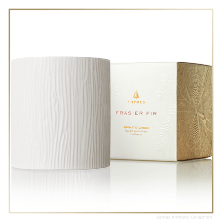 Thymes Frasier Fir Gilded Collection Medium Ceramic Candle | James Anthony Collection