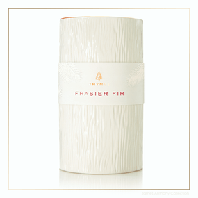Thymes Frasier Fir Gilded Collection Ceramic Pillar Candle | James Anthony Collection