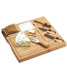 Celtic Bamboo Cheese Board Set w/Dish and 3 Tools