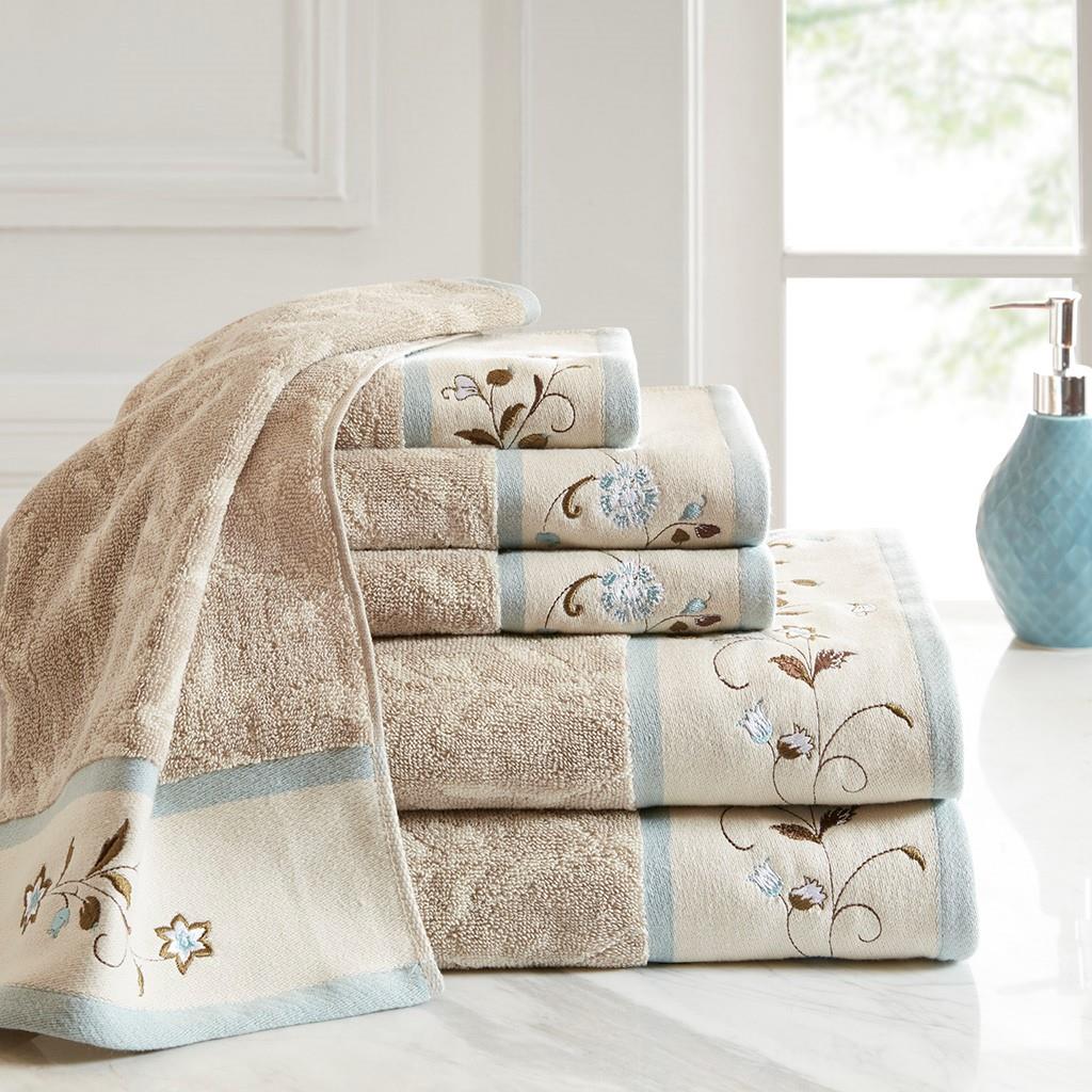 Serene Embroidered Cotton Jacquard 6 Piece Towel Set by Madison Park  |Paul's Home Fashions