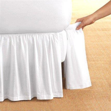 Detachable Solid White Gathered Bed Skirt -