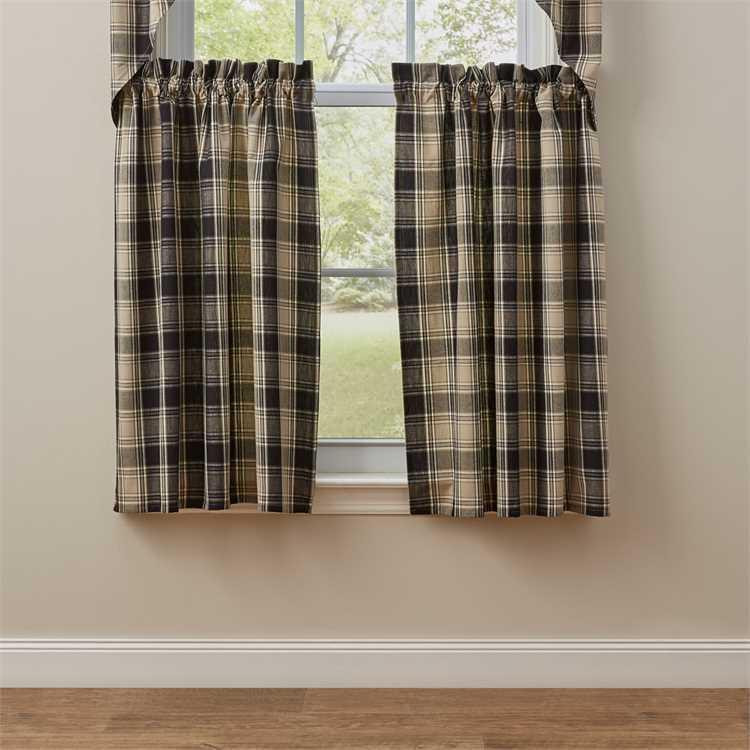 Soapstone Black & Tan Plaid Tier Curtain Pair - 608614379743