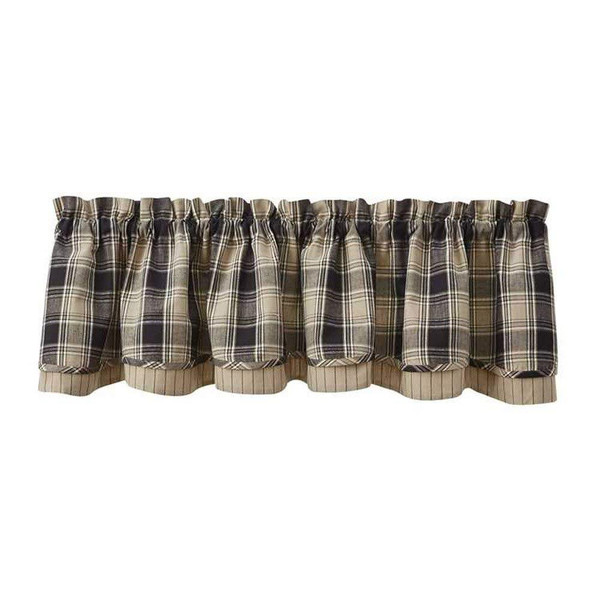 Soapstone Black & Tan Plaid Lined Layered Valance - 608614379729