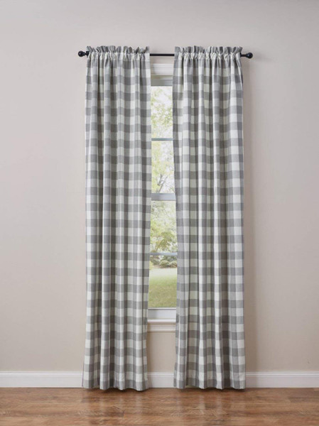 Wicklow Gray & White Check Lined Curtain Pair - 608614379835