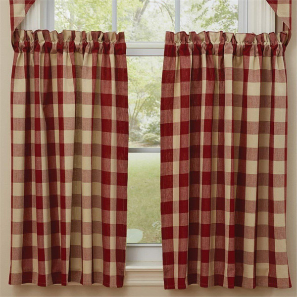 Wicklow Red & White Check Tier Curtain Pair - 608614379910