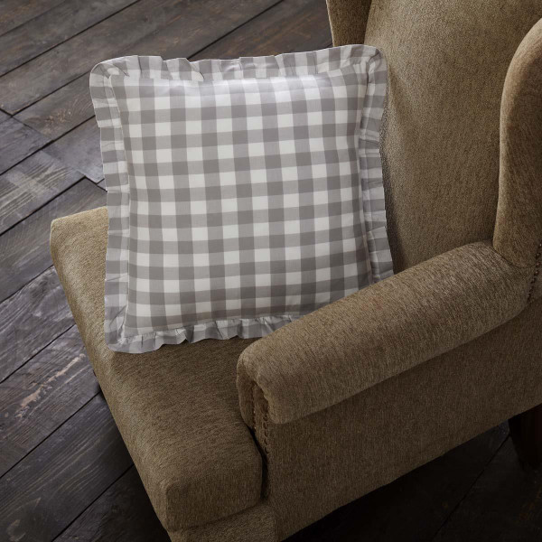 Annie Buffalo Grey Check Ruffled Fabric Pillow - 840528165122