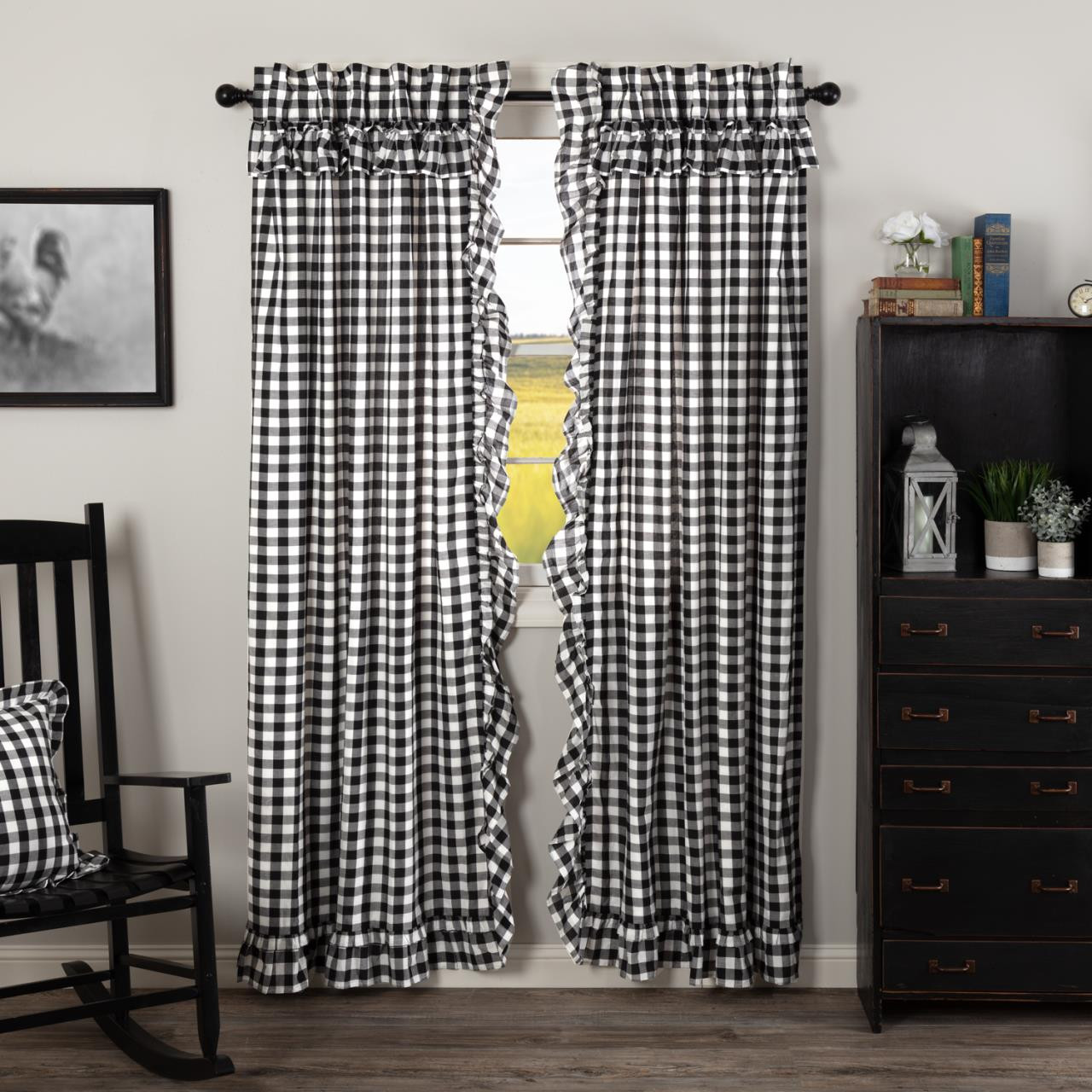 Annie Buffalo Black Check Ruffled Curtains - 840528178771