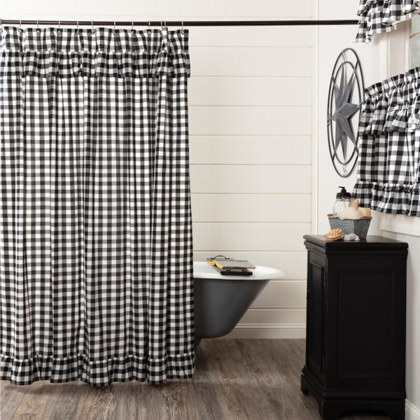Annie Buffalo Black Check Ruffled Shower Curtain - 840528178832