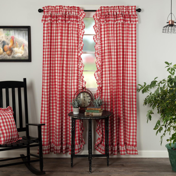 Annie Buffalo Red Check Ruffled Curtains - 840528178863