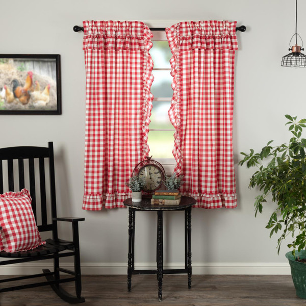 Annie Buffalo Red Check Ruffled Short Curtains - 840528178870