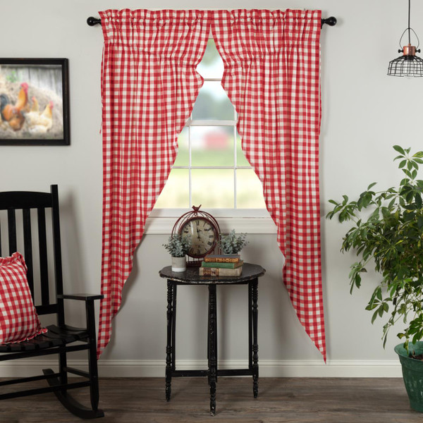 Annie Buffalo Red Check Prairie Long Curtains - 840528178962