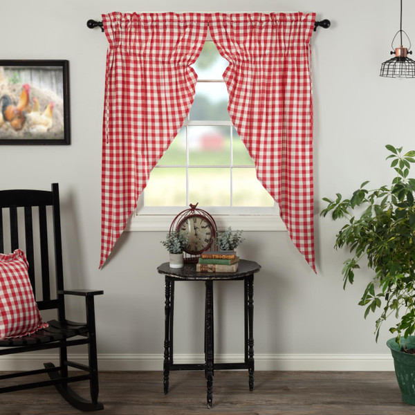 Annie Buffalo Red Check Prairie Short Curtains - 840528178979