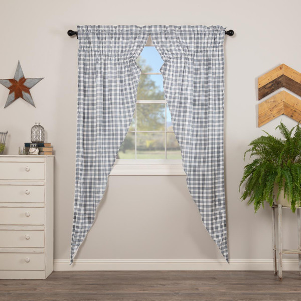 Sawyer Mill Blue Plaid Prairie Long Curtains - 840528180514