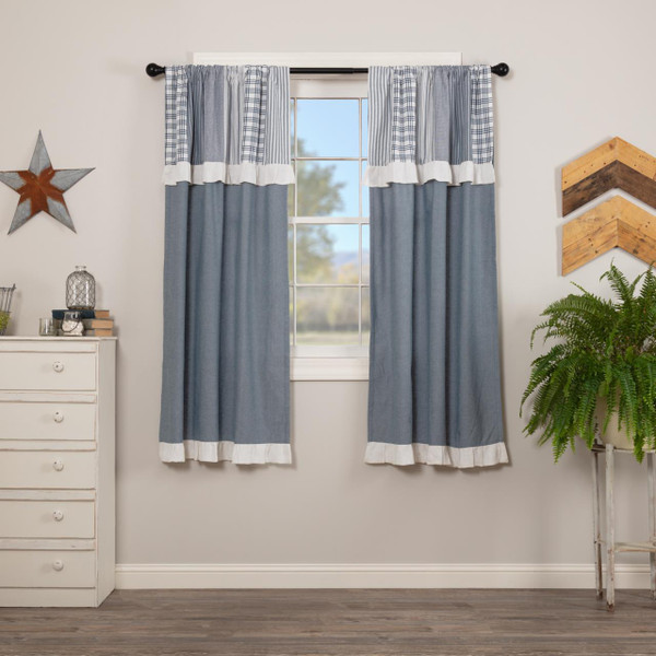 Sawyer Mill Blue Short Panel with Attached Patchwork Valance Set - 840528180576