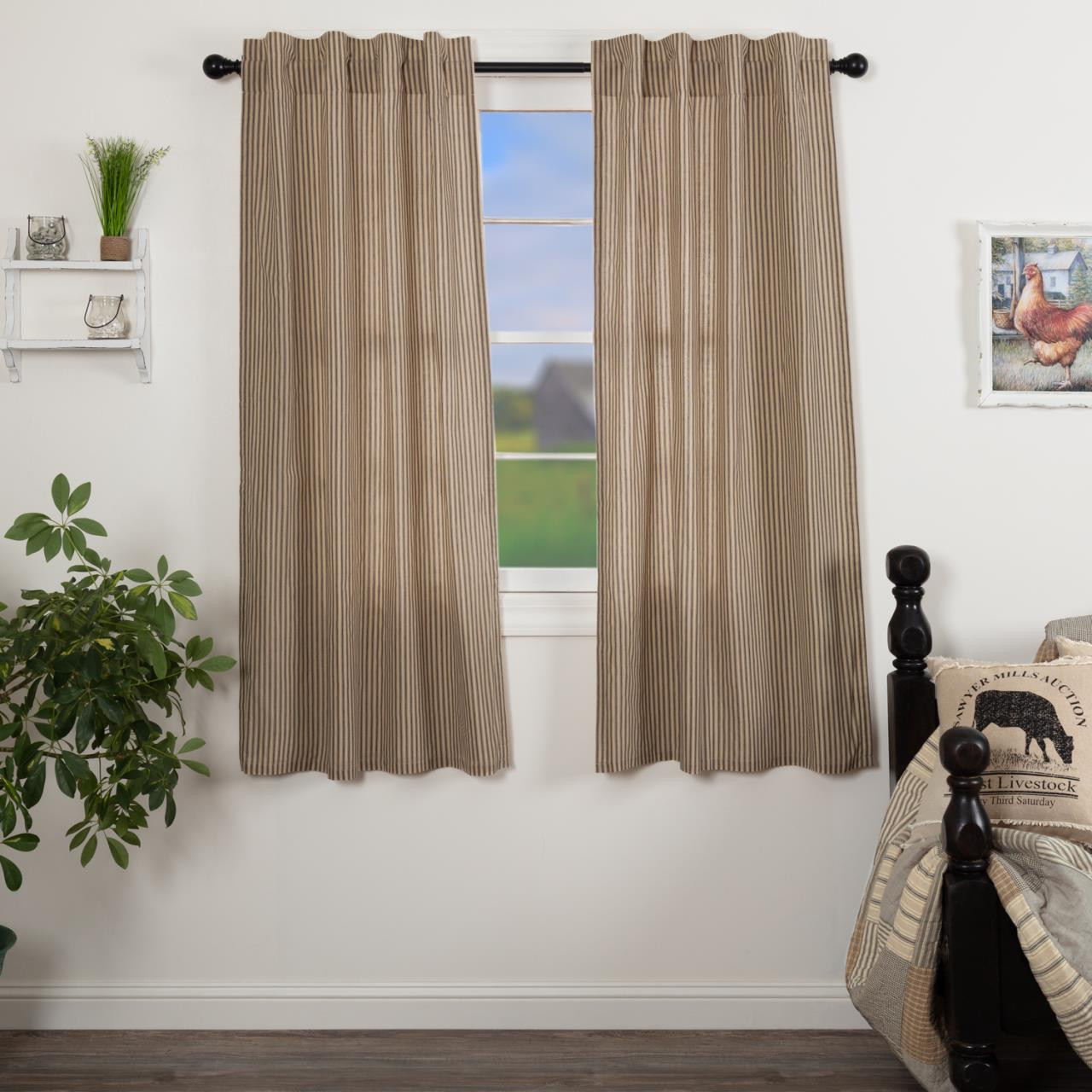 Sawyer Mill Charcoal Ticking Stripe Short Curtains by VHC Brands