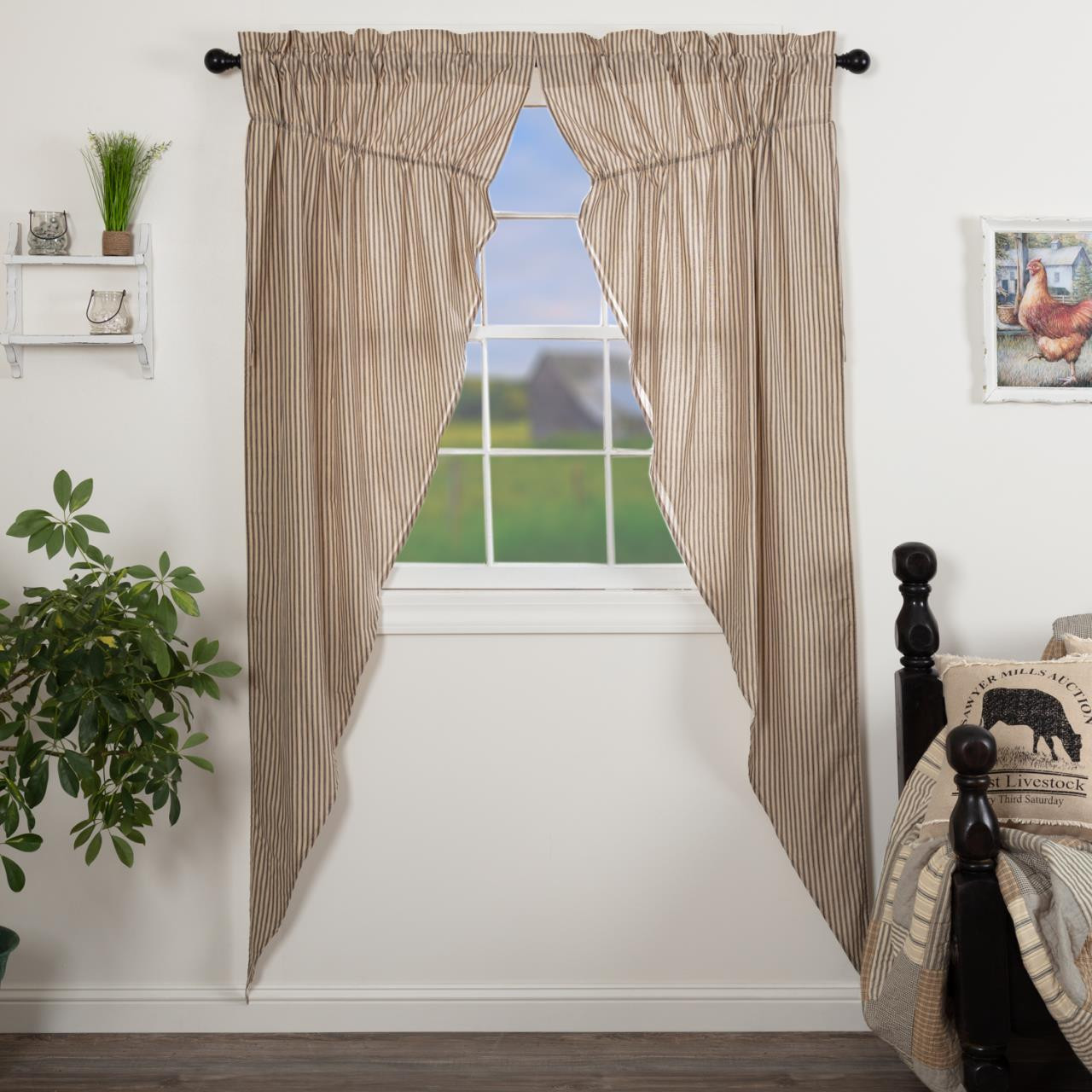 tobacco cloth prairie curtains Tipton Semi Sheer Fringed Swag Valance Pair This gives them a very romantic feel that will be instantly liked by all who see them Sawyer Mill Ticking Stripe Long